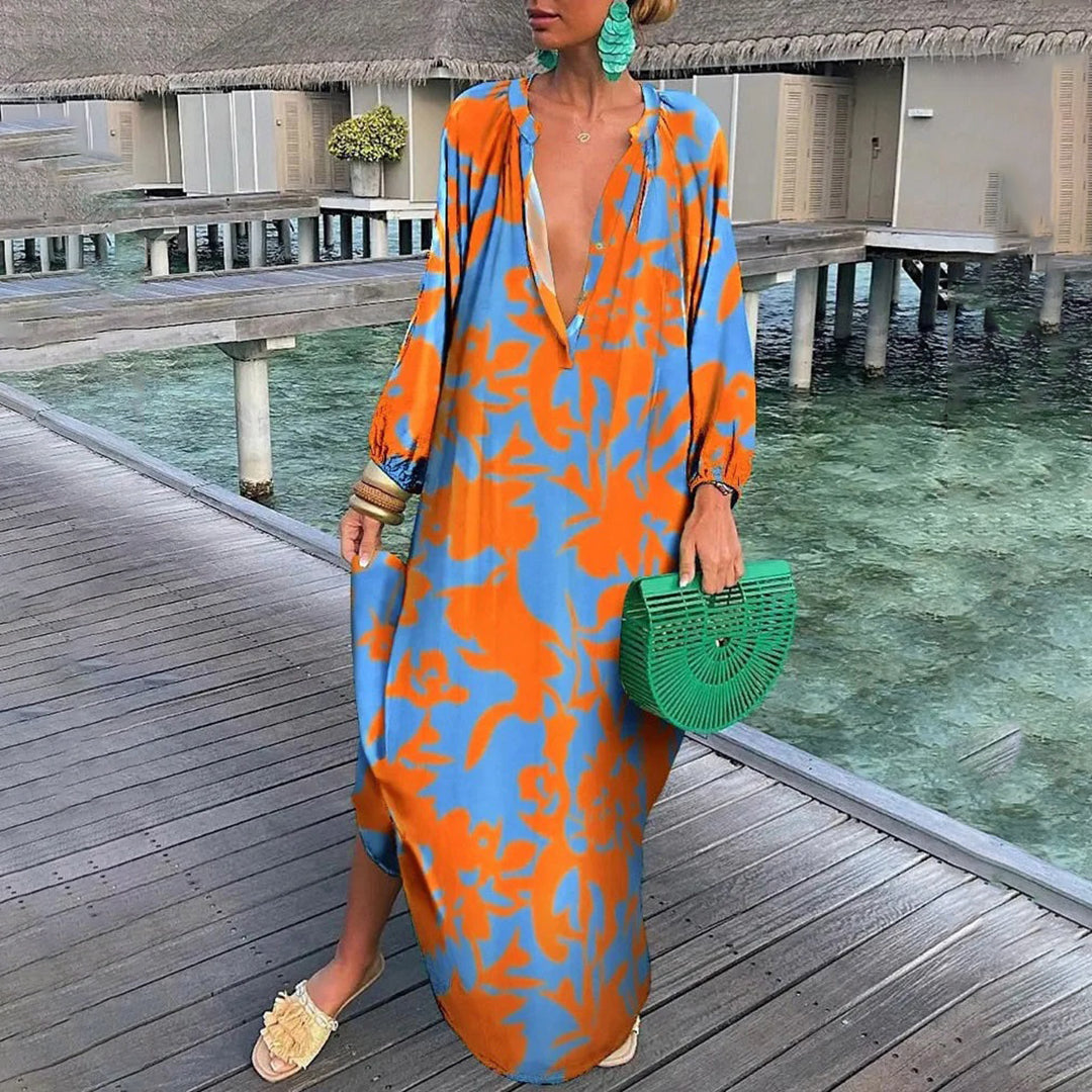 Xaira - Elegante abito ampio a maniche lunghe multicolore