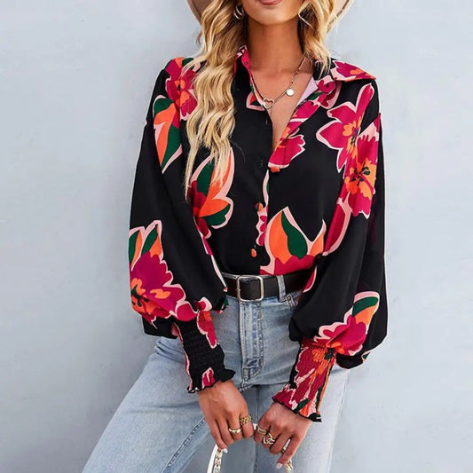 Lauryn - Elegante blusa polo a maniche lunghe con stampa di lanterne