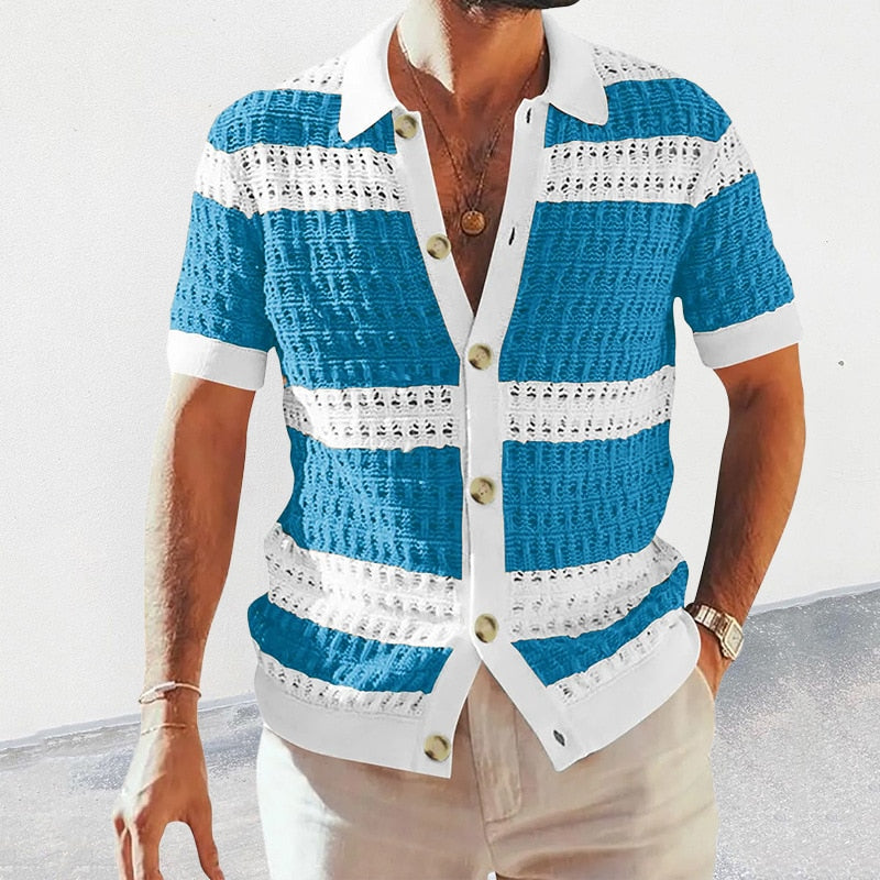 Daniel - Elegante polo casual a righe in maglia con bottoni
