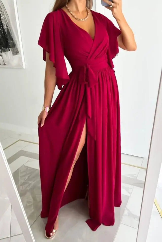 Eliza - Elegante abito lungo con scollo a V profondo e linea ad A