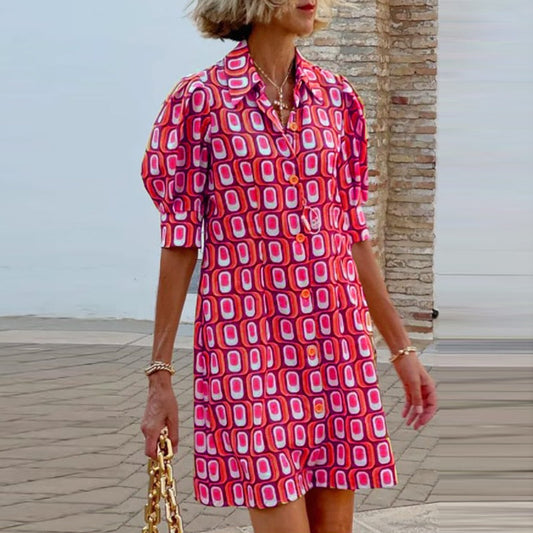 Quintelle - Mini abito con bottoni e stampa casual ed elegante