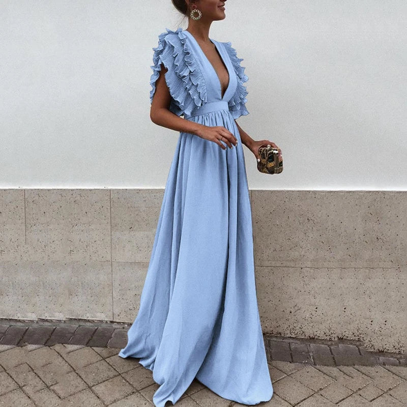 Vicky - Elegante abito lungo con scollo a V profondo
