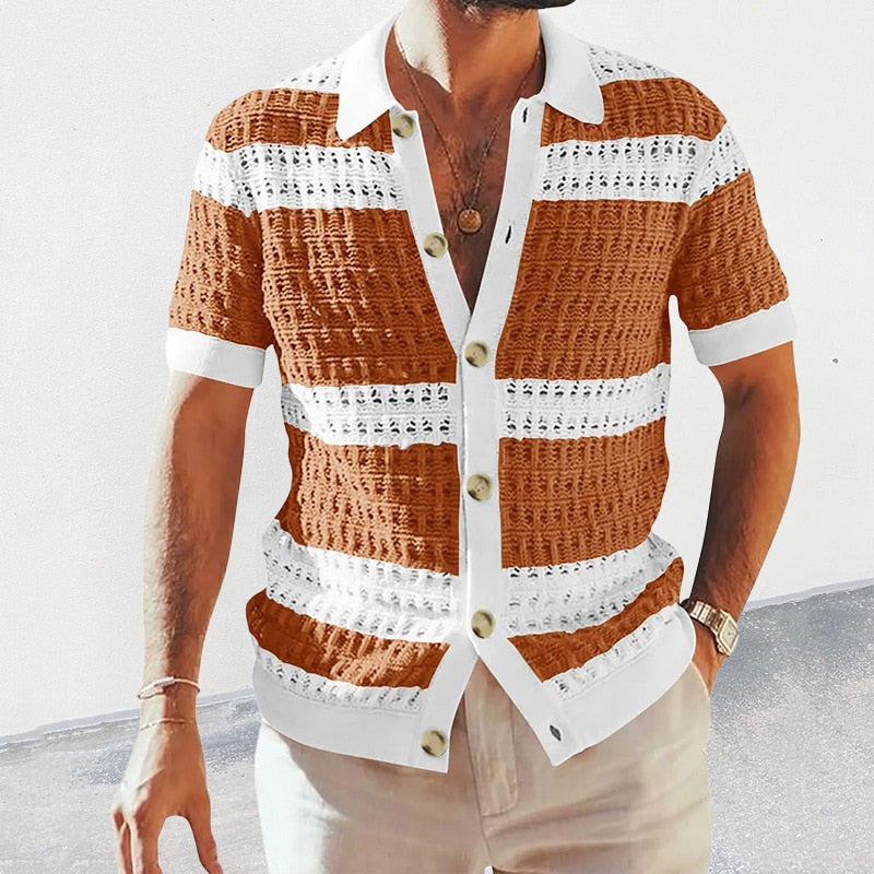 Daniel - Elegante polo casual a righe in maglia con bottoni