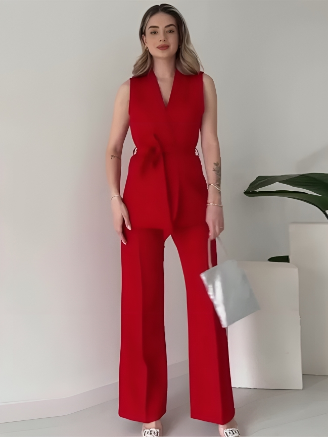 Livia - Elegante completo con blazer smanicato e pantaloni a vita alta
