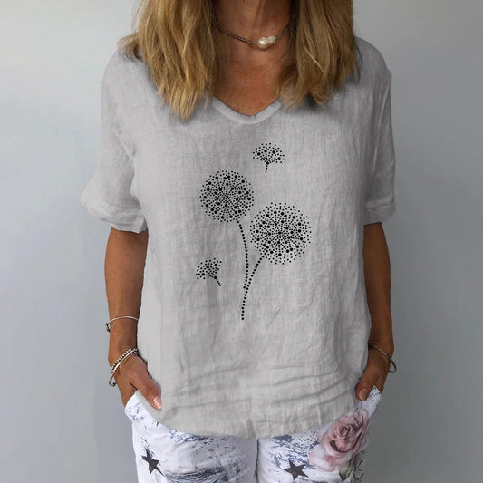 Wendolyn - Comoda T-shirt Casual Stampata con Scollo a V