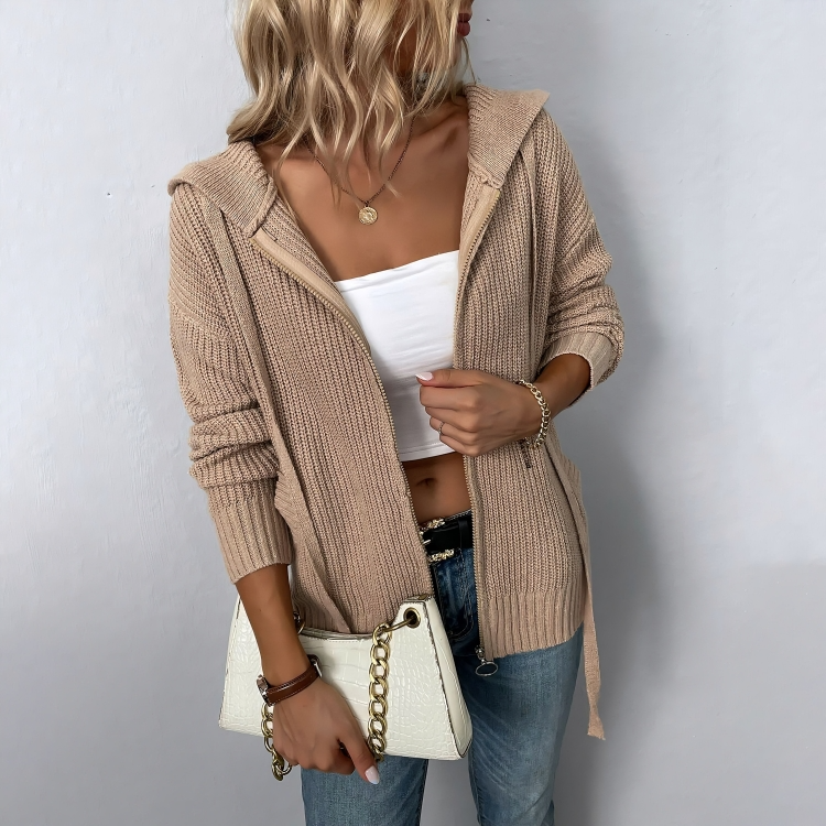 Mailen - Cardigan casual in maglia con zip e cappuccio