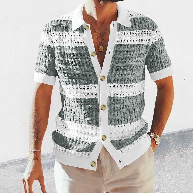 Daniel - Elegante polo casual a righe in maglia con bottoni