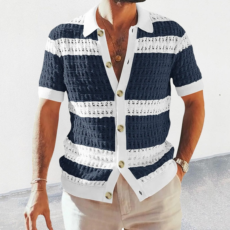 Daniel - Elegante polo casual a righe in maglia con bottoni