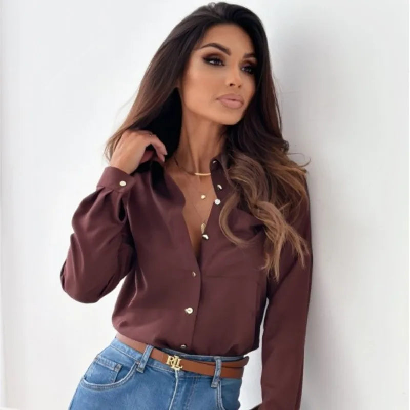 Elaine - Elegante top a maniche lunghe con bottoni sul davanti