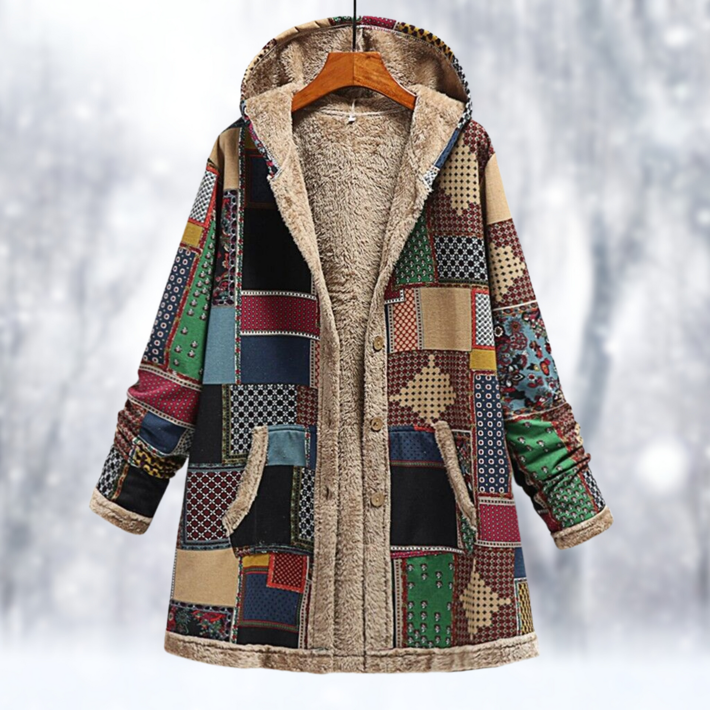 Beatrice - Cappotto lungo in pile con cappuccio
