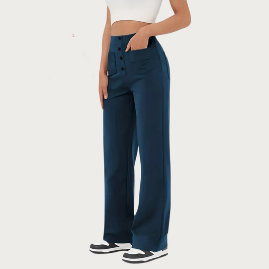 Alma - Pantaloni da donna a vita alta con tasche multiple
