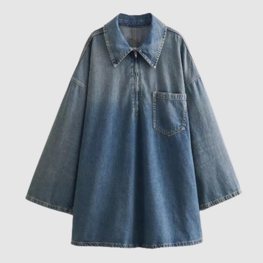 Samantha - Mini abito in denim con sfumatura di colore e maniche lunghe