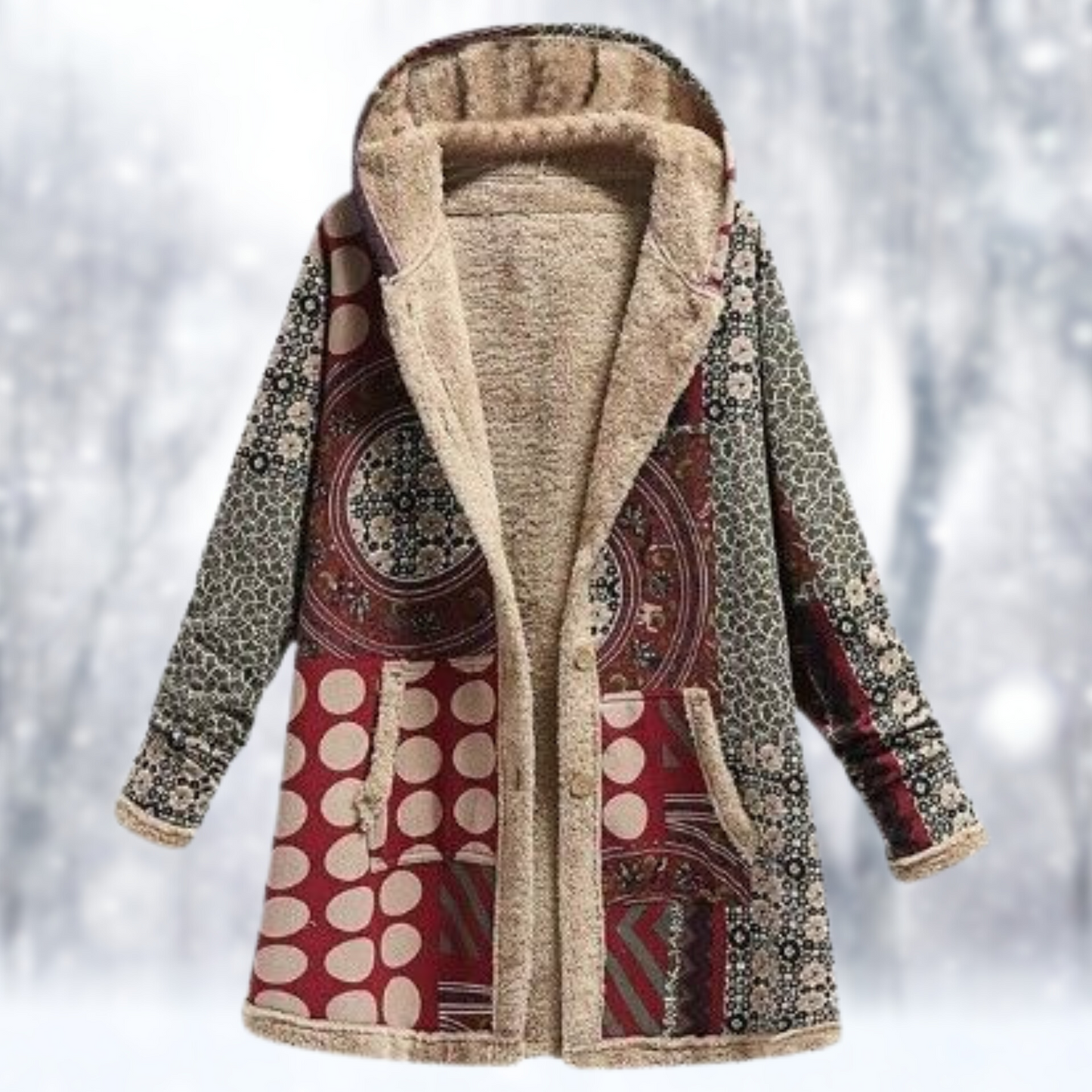 Beatrice - Cappotto lungo in pile con cappuccio