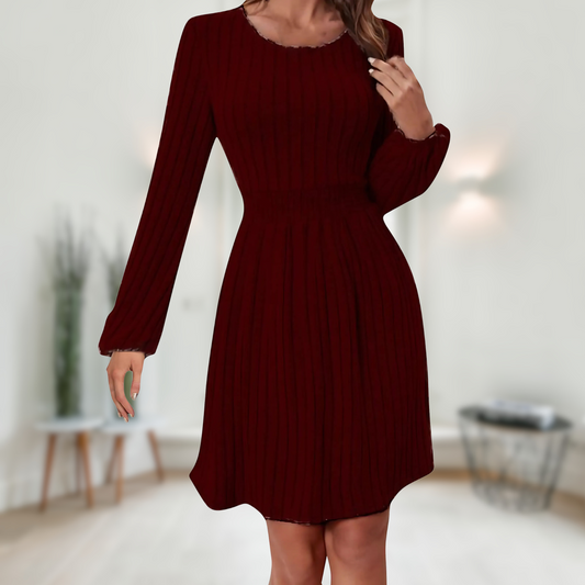 Georgette - Abito in maglia con scollo a O e maniche lunghe a forma di lanterna