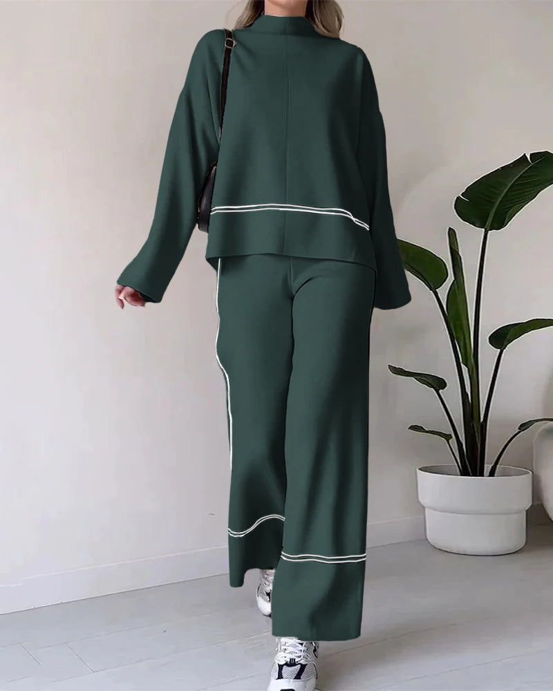 Aileen - Elegante completo con top largo a maniche lunghe e pantaloni a gamba larga