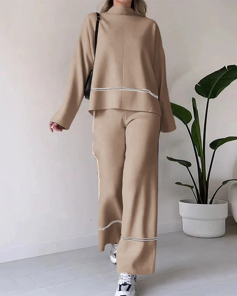 Aileen - Elegante completo con top largo a maniche lunghe e pantaloni a gamba larga