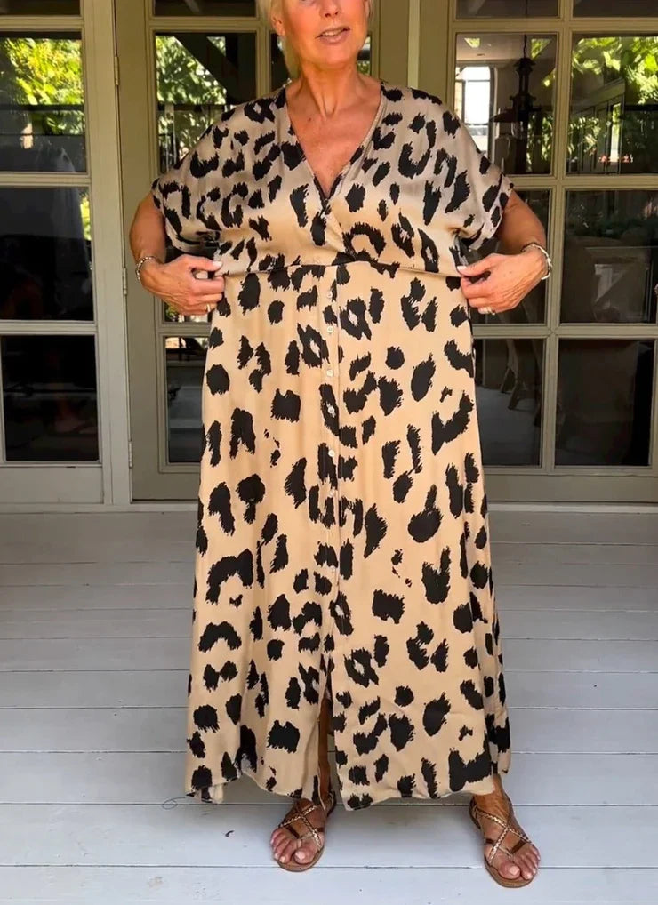 Maxi abito leopardato con scollo a V