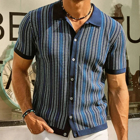 Luis - Polo Elegante a Righe con Bottoni