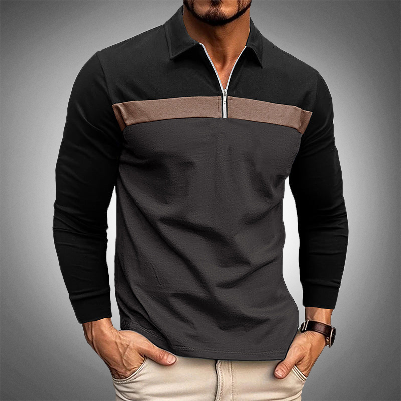 Moises - Polo Informale a Maniche Lunghe con Mezza Zip