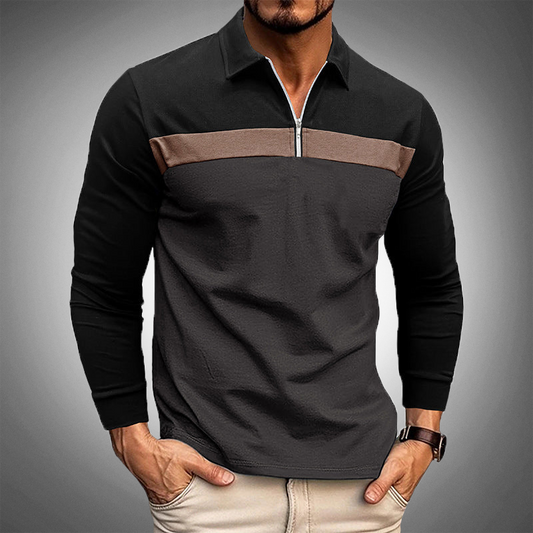 Moises - Polo Informale a Maniche Lunghe con Mezza Zip