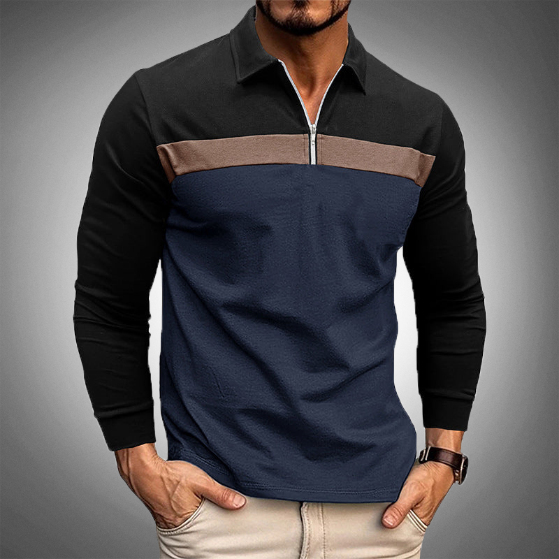 Moises - Polo Informale a Maniche Lunghe con Mezza Zip