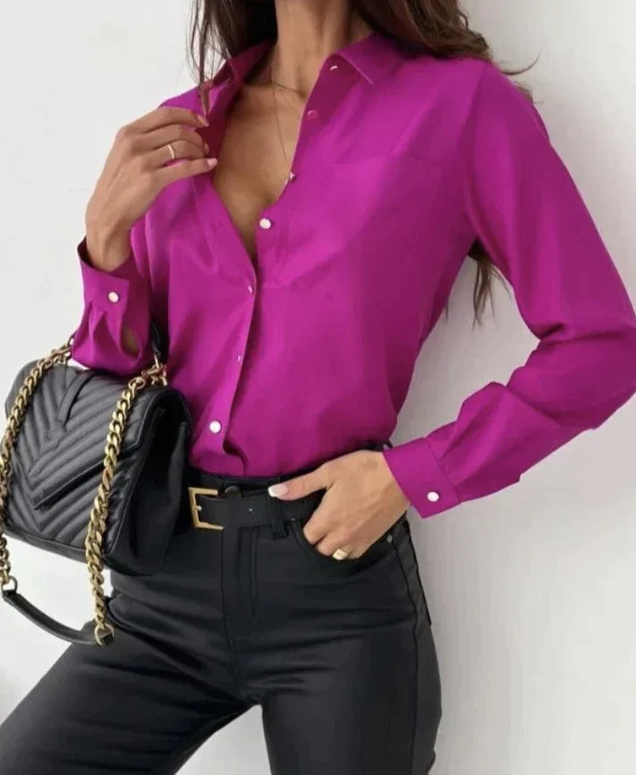Elaine - Elegante top a maniche lunghe con bottoni sul davanti