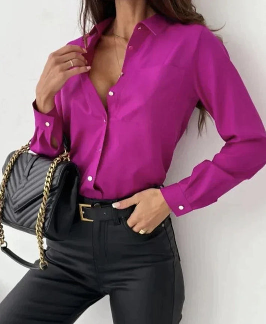 Elaine - Elegante top a maniche lunghe con bottoni sul davanti
