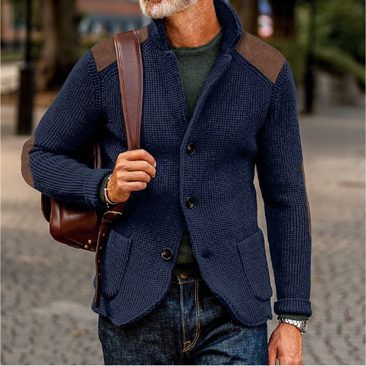 Miles - Giacca casual in maglia con bottoni da uomo