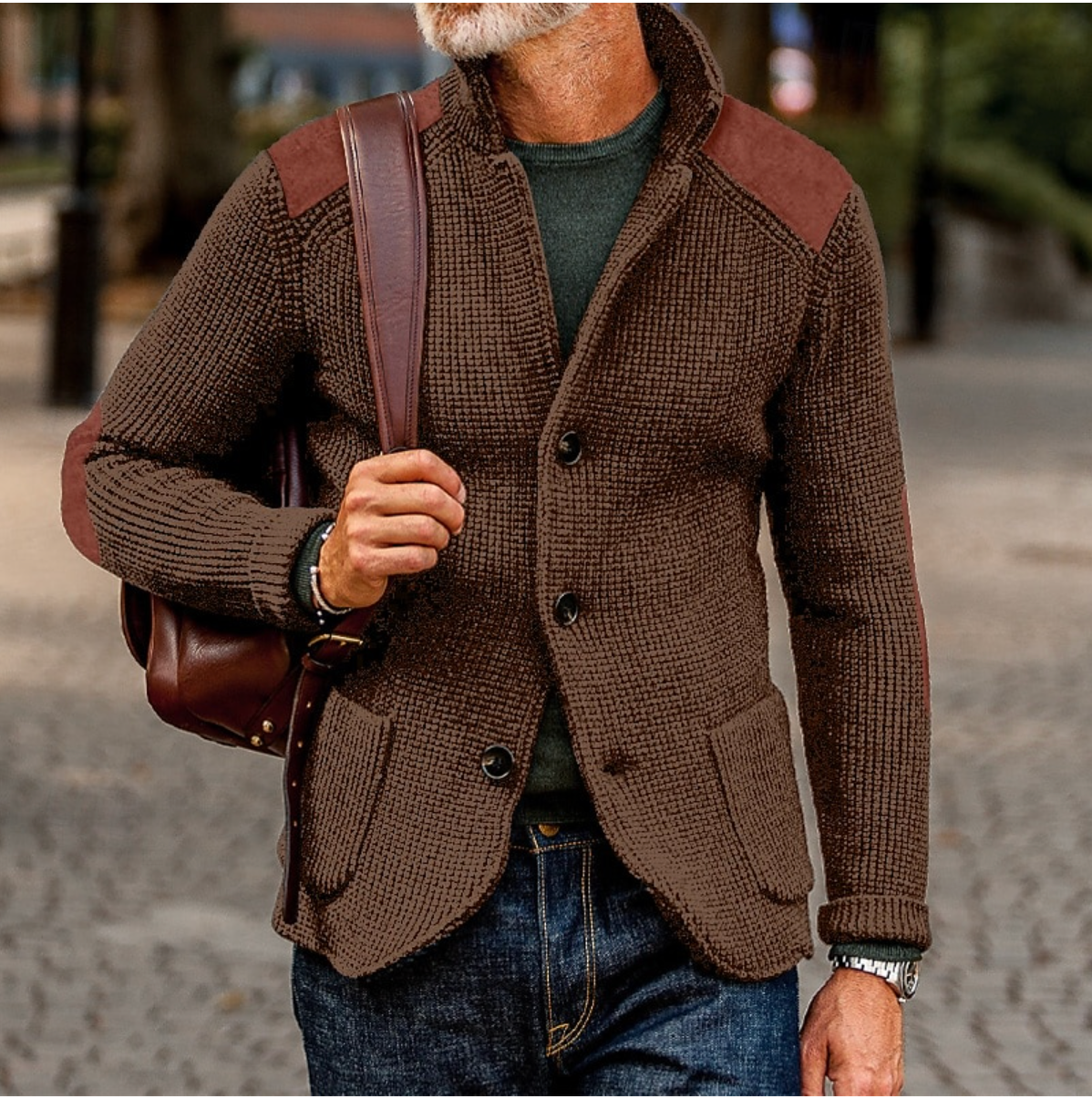 Miles - Giacca casual in maglia con bottoni da uomo