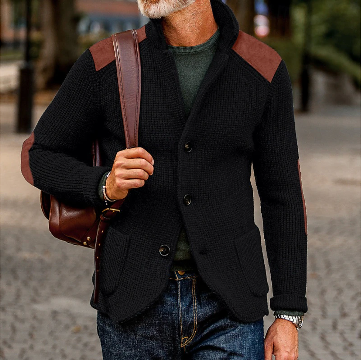 Miles - Giacca casual in maglia con bottoni da uomo