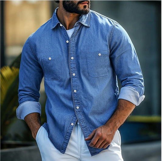 Mervin - Camicia in Denim a Maniche Lunghe con Bottoni