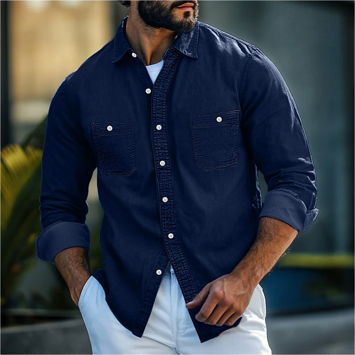 Mervin - Camicia in Denim a Maniche Lunghe con Bottoni