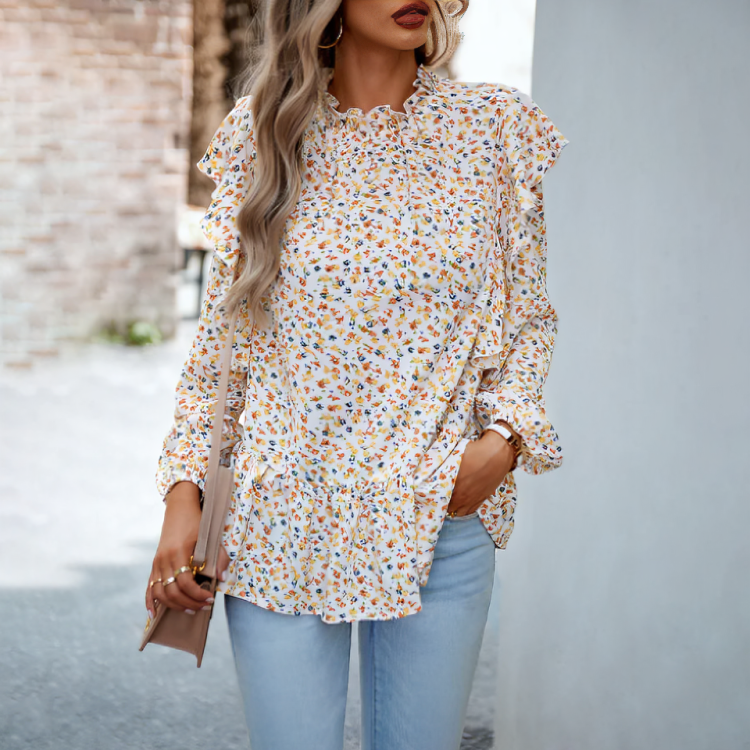 Coralyn - Elegante Blusa Floreale a Maniche Lunghe