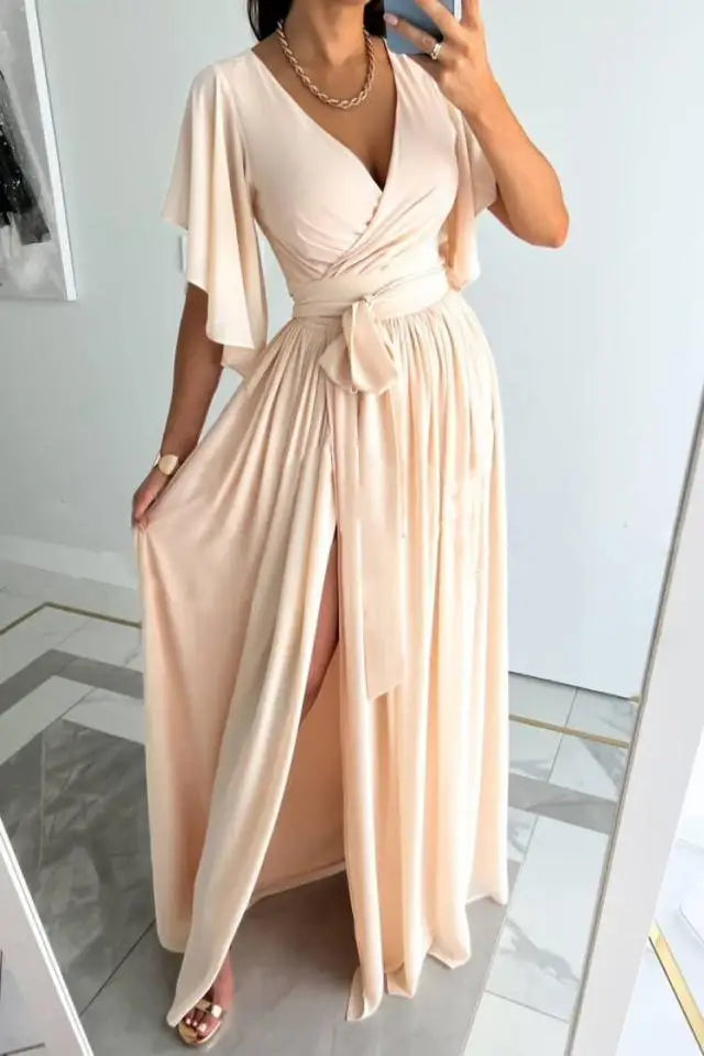 Eliza - Elegante abito lungo con scollo a V profondo e linea ad A