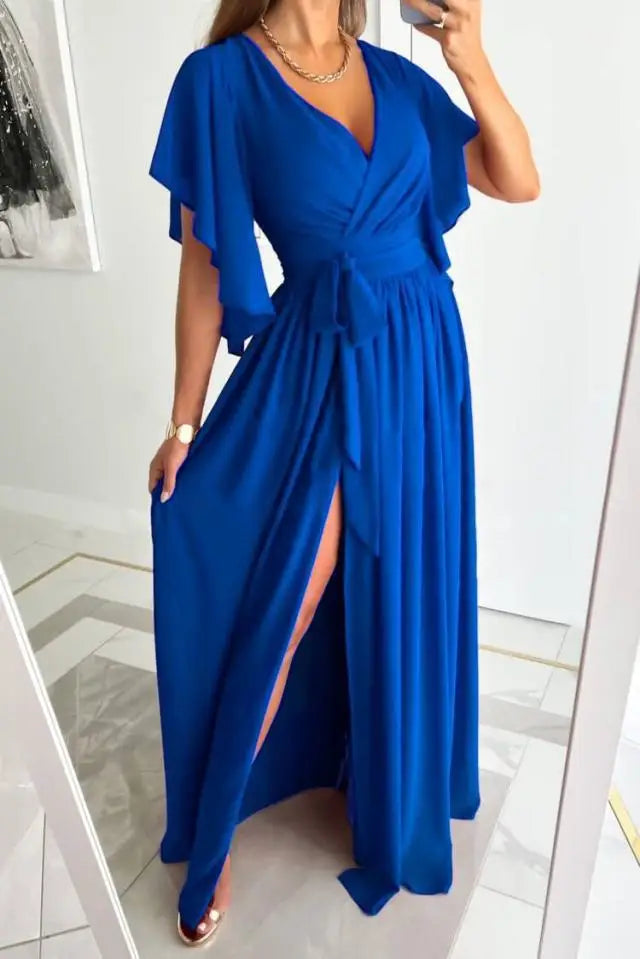 Eliza - Elegante abito lungo con scollo a V profondo e linea ad A