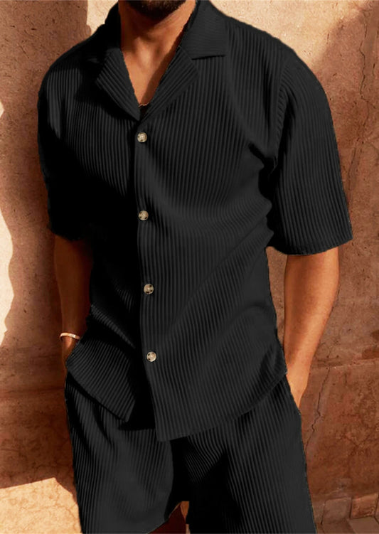 David - Elegante completo con polo e pantaloncini in velluto a coste con bottoni