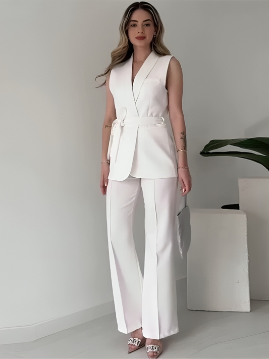 Livia - Elegante completo con blazer smanicato e pantaloni a vita alta