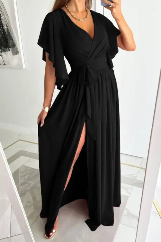 Eliza - Elegante abito lungo con scollo a V profondo e linea ad A