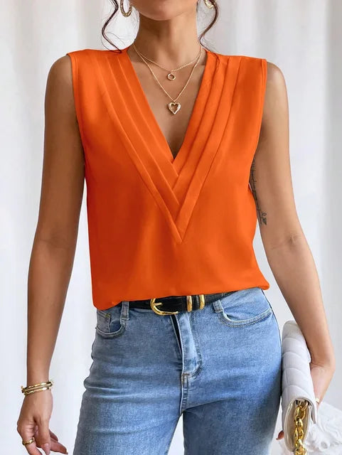 Iona - Elegante top senza maniche con scollo a V