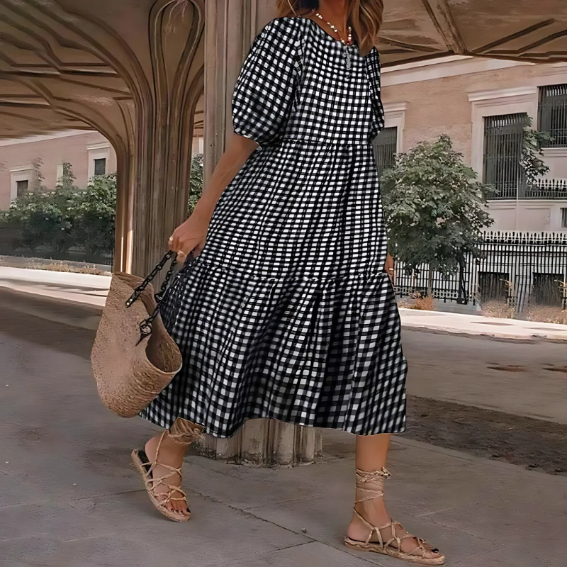 Vestido De Playa Holgado Con Estampado a Cuadros