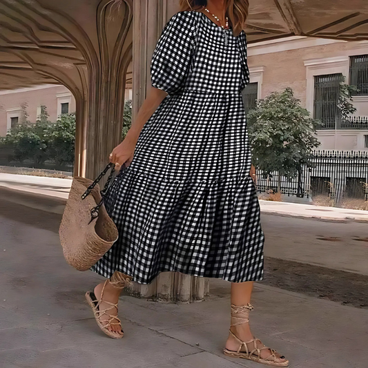 Vestido De Playa Holgado Con Estampado a Cuadros