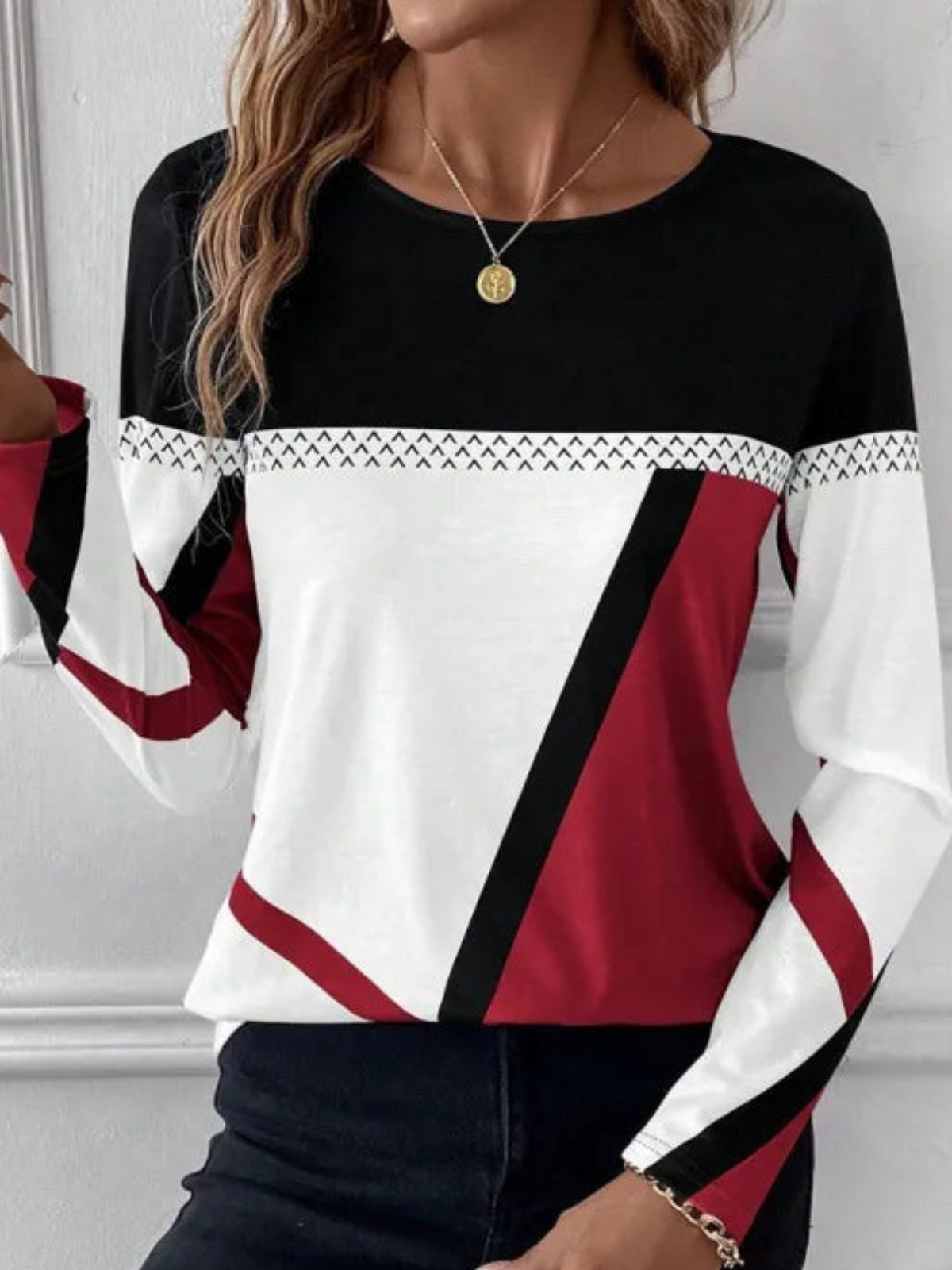 Cathryn - Elegante Camicetta a Maniche Lunghe con Blocchi di Colore