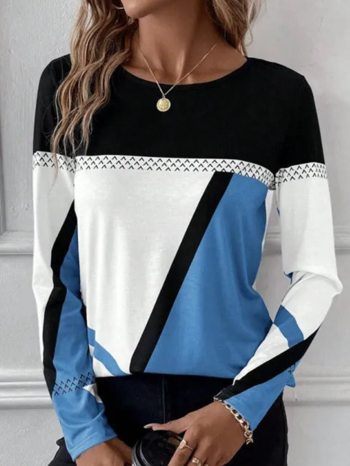 Cathryn - Elegante Camicetta a Maniche Lunghe con Blocchi di Colore