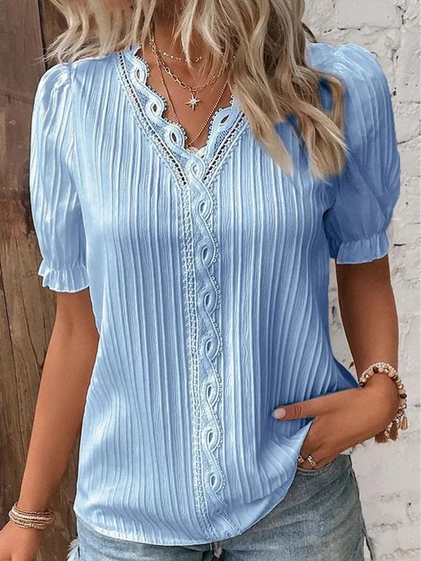 Rosemarie - Elegante Blusa a Maniche Corte con Collo a V
