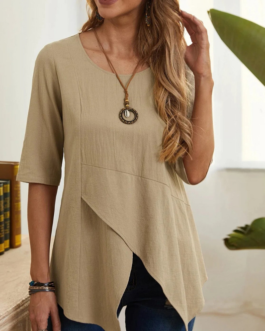 Zayda - Blusa casual ampia asimmetrica con scollo rotondo