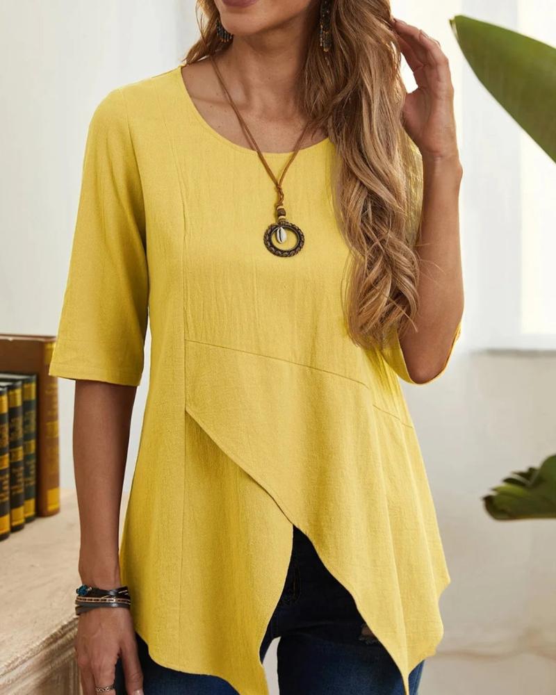 Zayda - Blusa casual ampia asimmetrica con scollo rotondo