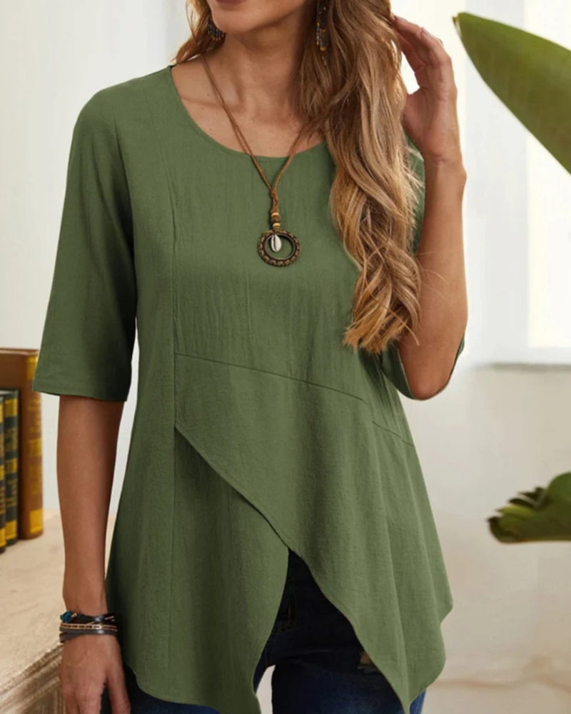 Zayda - Blusa casual ampia asimmetrica con scollo rotondo