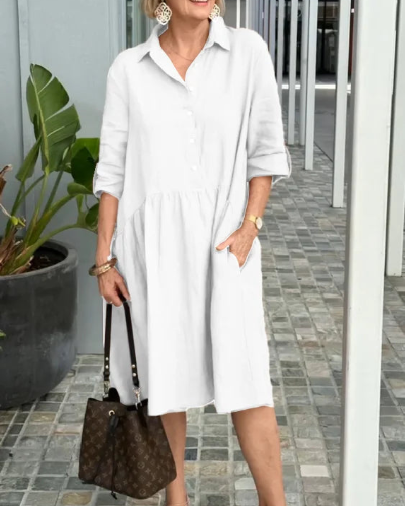 Jane - Elegante abito midi a maniche a metà con bottoni