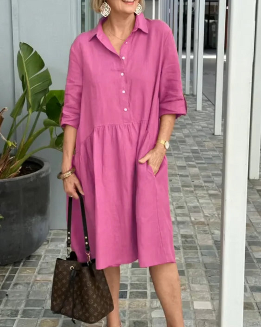 Jane - Elegante abito midi a maniche a metà con bottoni