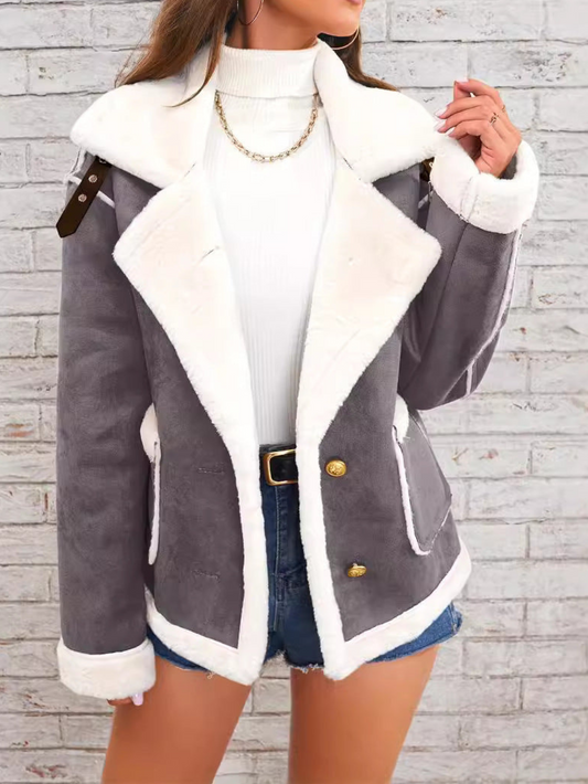 Jaclyn - Caldo cappotto oversize in pelle scamosciata con pelliccia sintetica